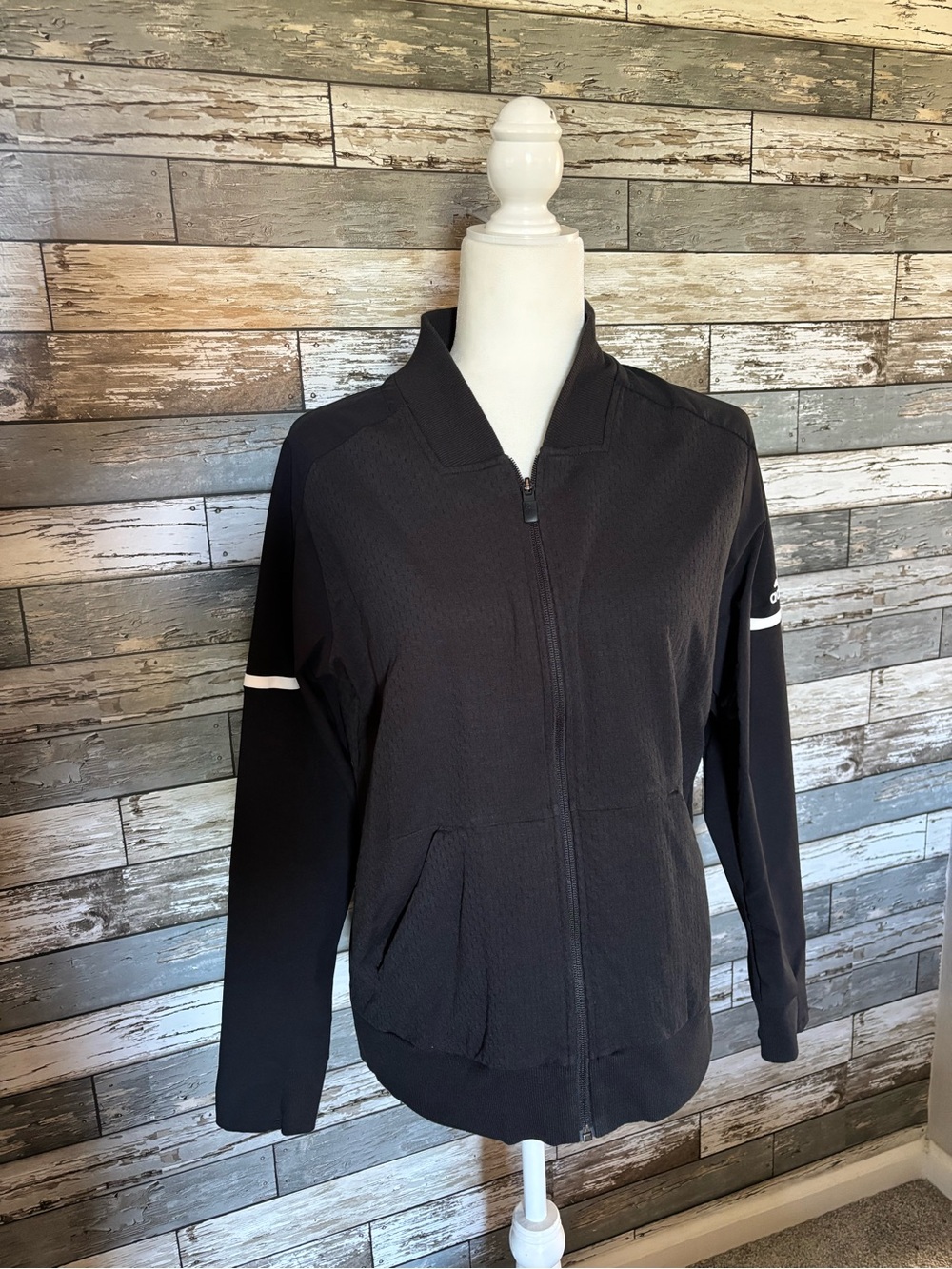 Adidas Athletic Track Active Black Bomber Jacket Full Zip Womens Size M